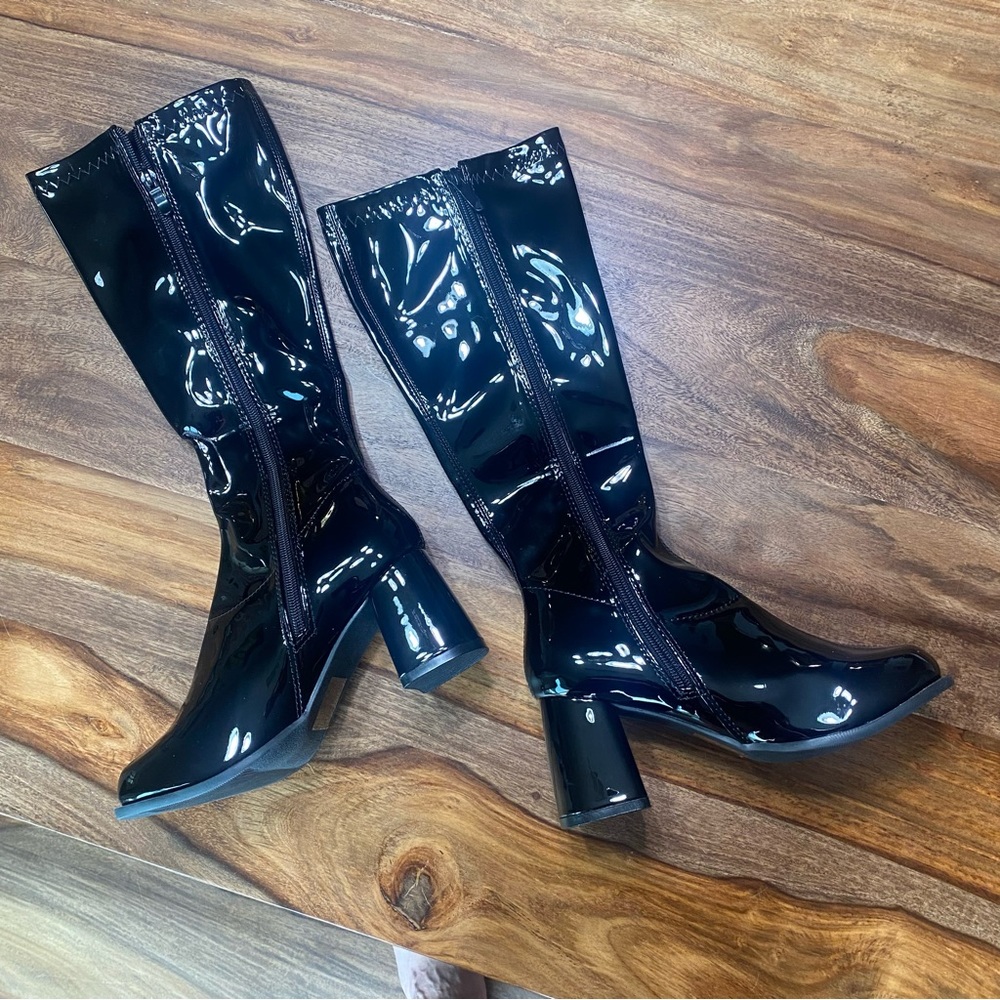 Size 6:  The perfect black patent Go-Go boots